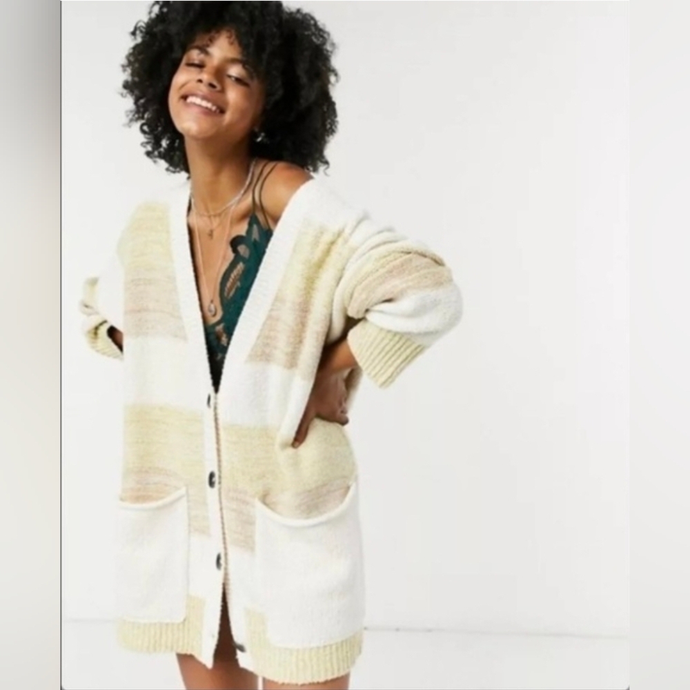 Free People Southport Grains Combo Cream Stripe Beach Cardigan | Size M NWT